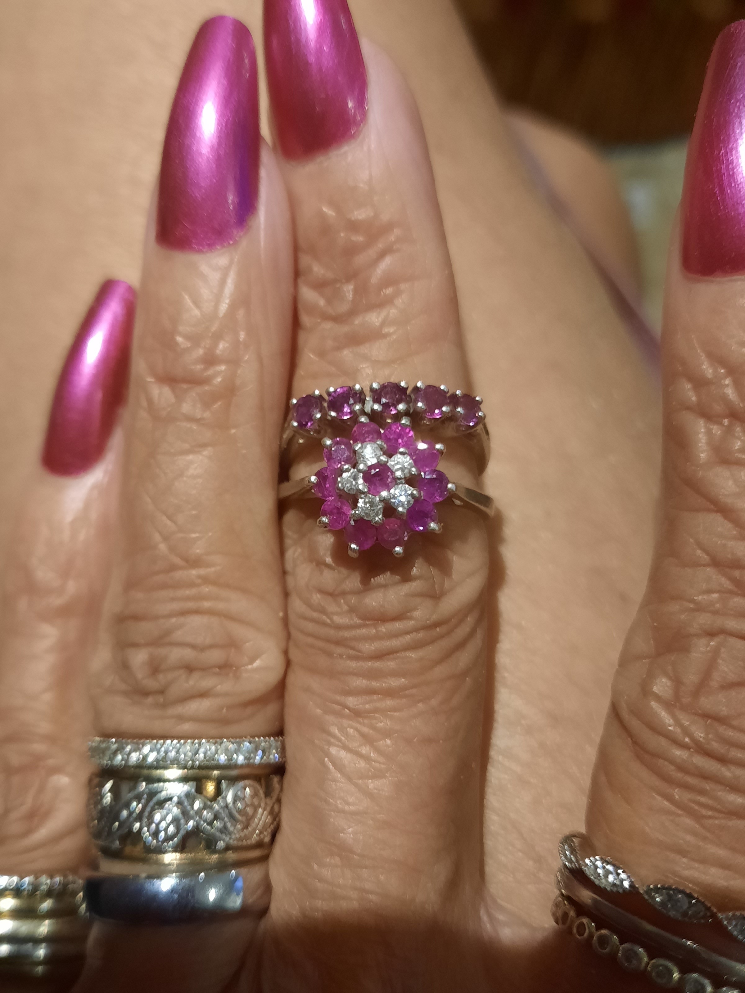 Genuine Solid Sterling Silver Cluster Engagement Ruby & Cz Wedding Band Set 7